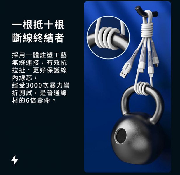 領臣 三合一 多功能 快充線(6A)(M+L+T)(1.2m) amuok,三合一,數據線,充電線,快充線,傳輸線