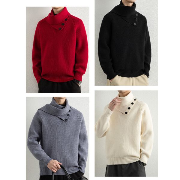 日韓風格 圍巾領可拆卸 保暖毛衣 針織長袖t恤 毛衣,針織,男生毛衣,圍巾,t恤,叫阿潮