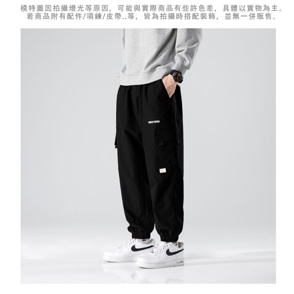 現貨【黑色2XL】腰圍鬆緊 抽繩設計 素色 側邊大口袋造型 工作褲 縮口褲 休閒長褲 長褲,休閒褲,工作長褲,縮口褲,休閒長褲,工裝,男生長褲