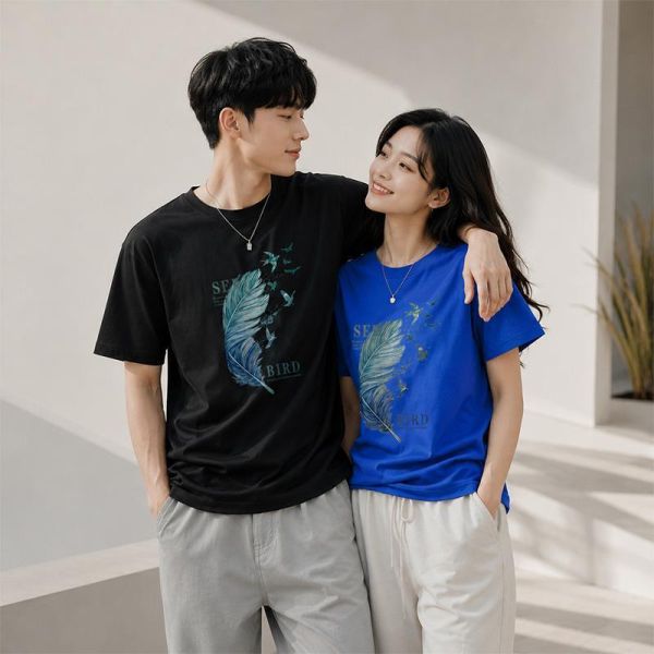 加大尺碼(S~6XL) 韓系純棉短袖T恤 羽毛印花 百搭舒適情侶t恤 短袖t恤,中性短T,男生t恤,女生t恤,情侶t恤,短袖上衣,叫阿潮