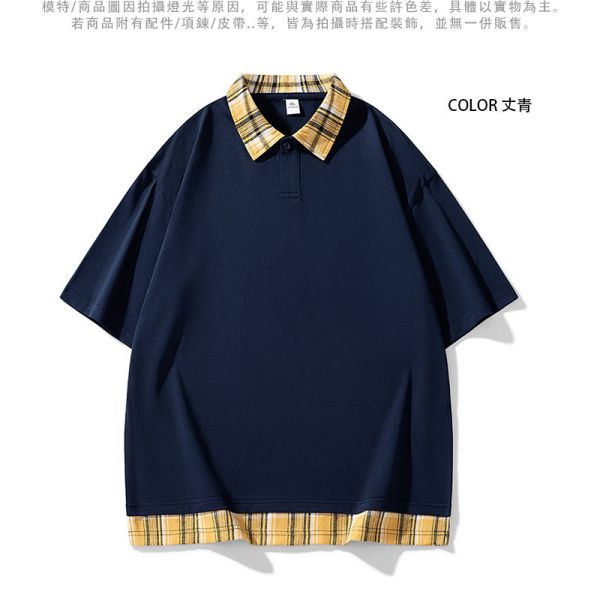 情侶款 格紋領 假兩件polo衫 素色個性 短袖polo衫 POLO,男生POLO衫,女生POLO衫,格紋,假兩件,叫阿潮