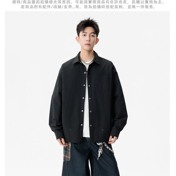 寬鬆襯衫 車線設計 素色 長袖襯衫 襯衫,寬鬆襯衫,長袖襯衫,素色襯衫,男生襯衫,叫阿潮