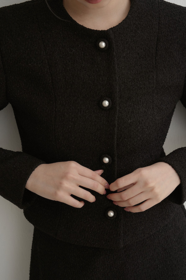 無領小香風長袖外套(黑) 