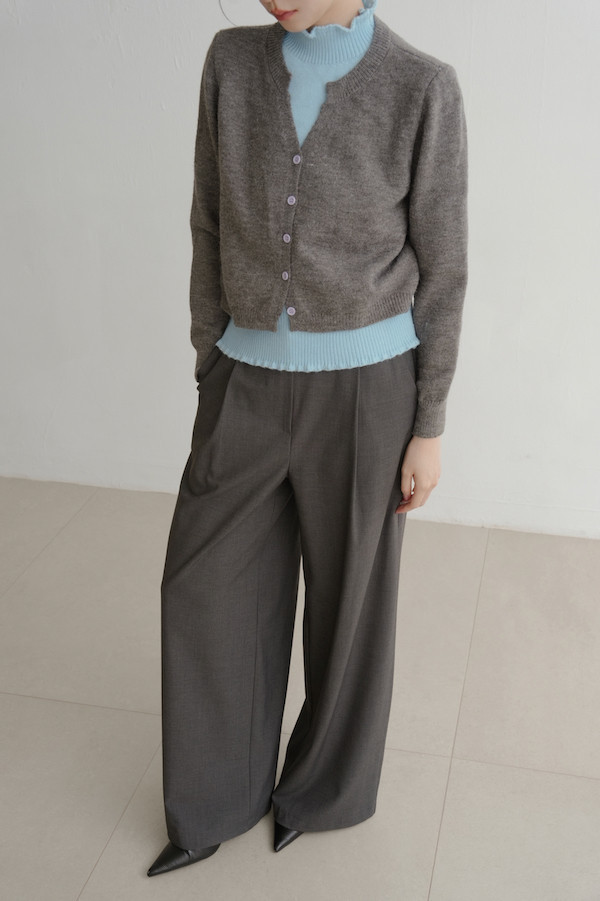 假兩件式木耳邊針織上衣(藍灰) 