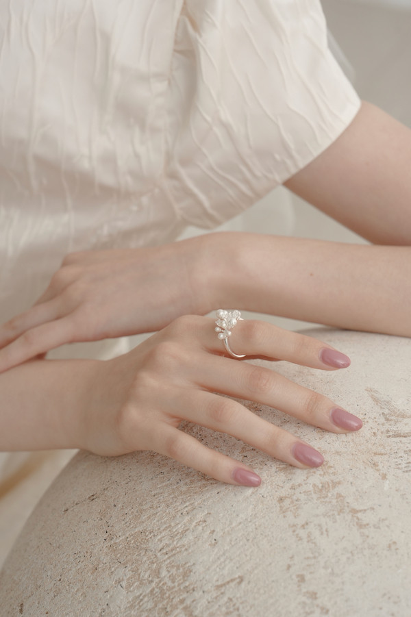 煙花珍珠水鑽純銀戒指(銀) 