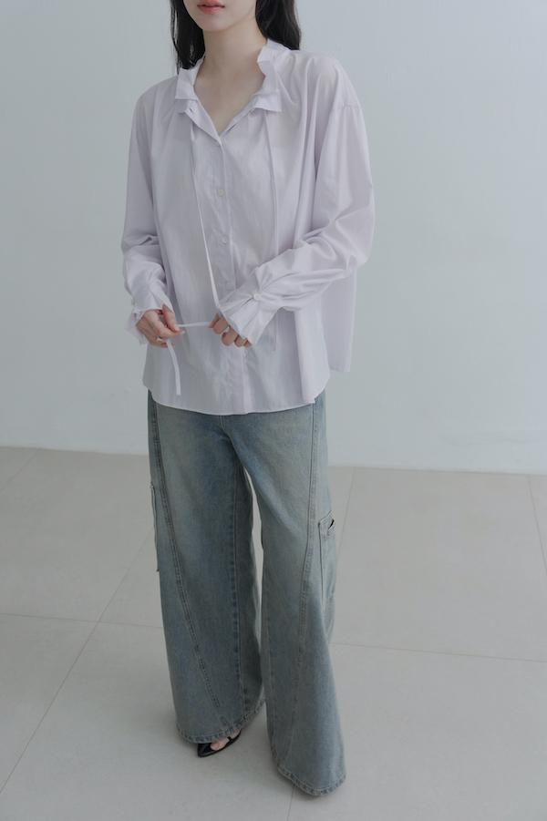 荷葉領口春日感上衣(淺紫) 