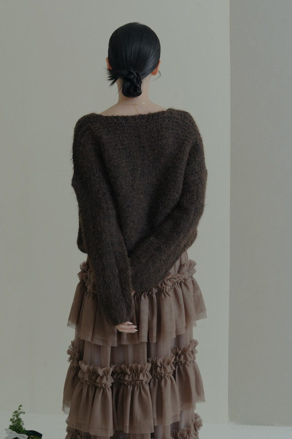 簡約Ｖ領針織落肩上衣(深咖) 