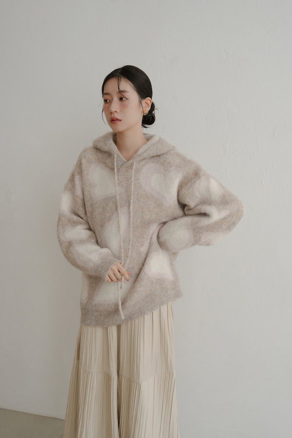 暈染愛心連帽毛衣(淺灰) 