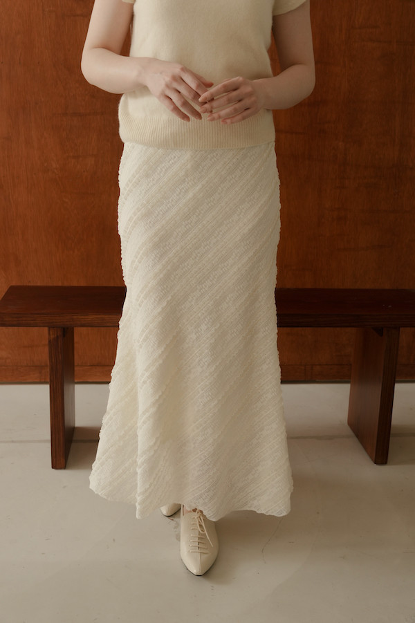 斜紋蕾絲小魚尾長裙(白) 