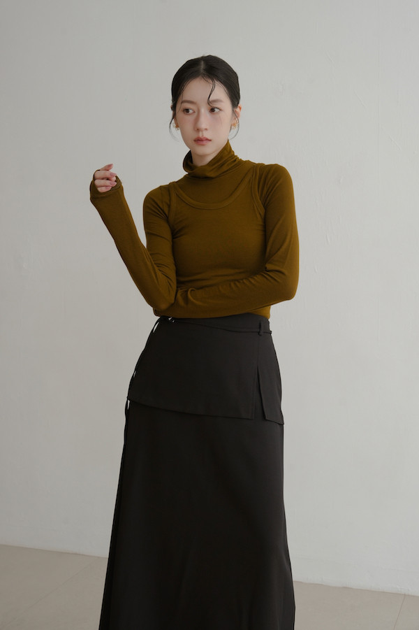 後領開衩附背心上衣(橄欖綠) 