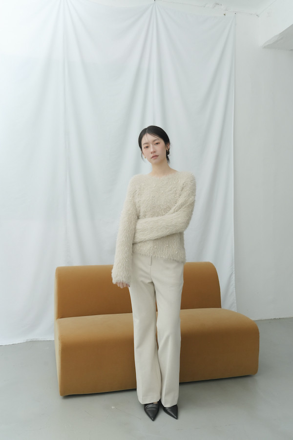 水鑽珍珠閃亮毛毛上衣(杏) 