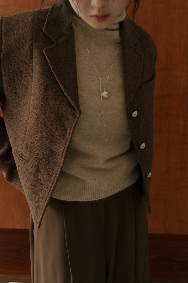 有領小香風金釦羊毛外套(深咖) 