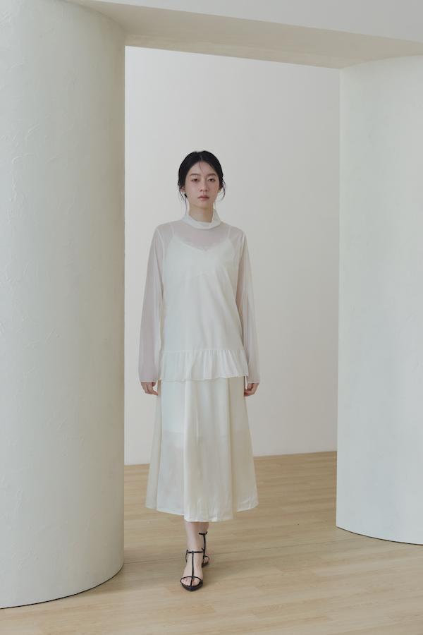 高密度網紗透肌感上衣(白) 