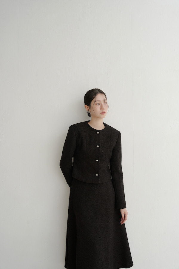 無領小香風長袖外套(黑) 