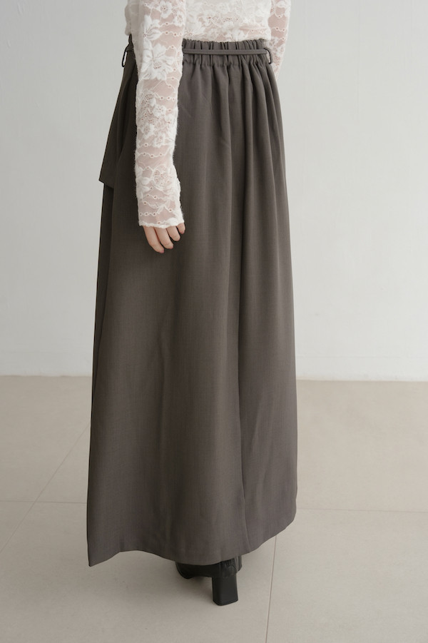 附繫帶假兩件式長裙(灰) 