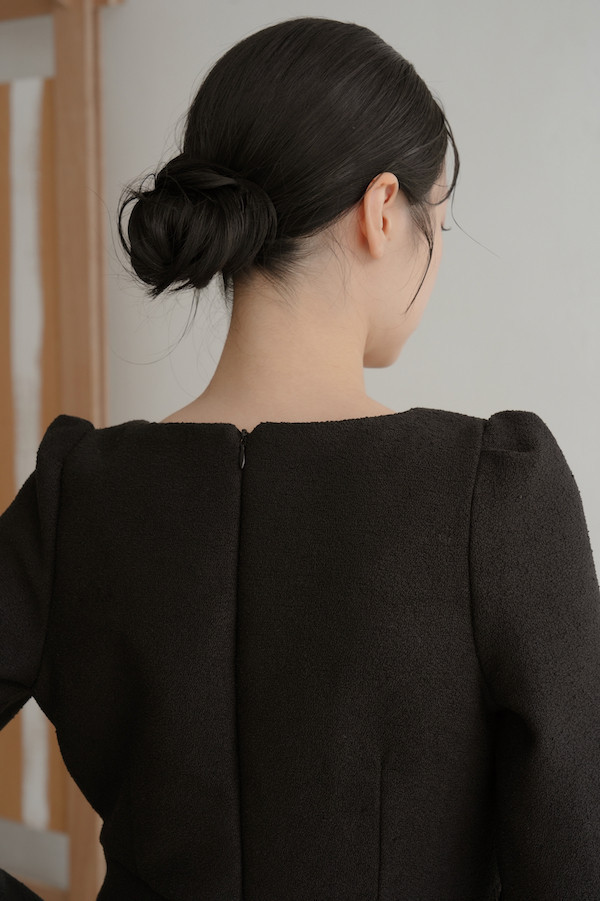 小香風長袖短洋裝(黑) 