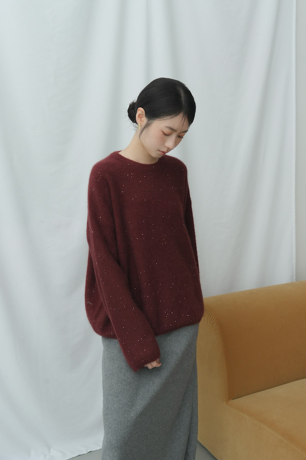 細緻閃亮柔軟毛衣(酒紅) 