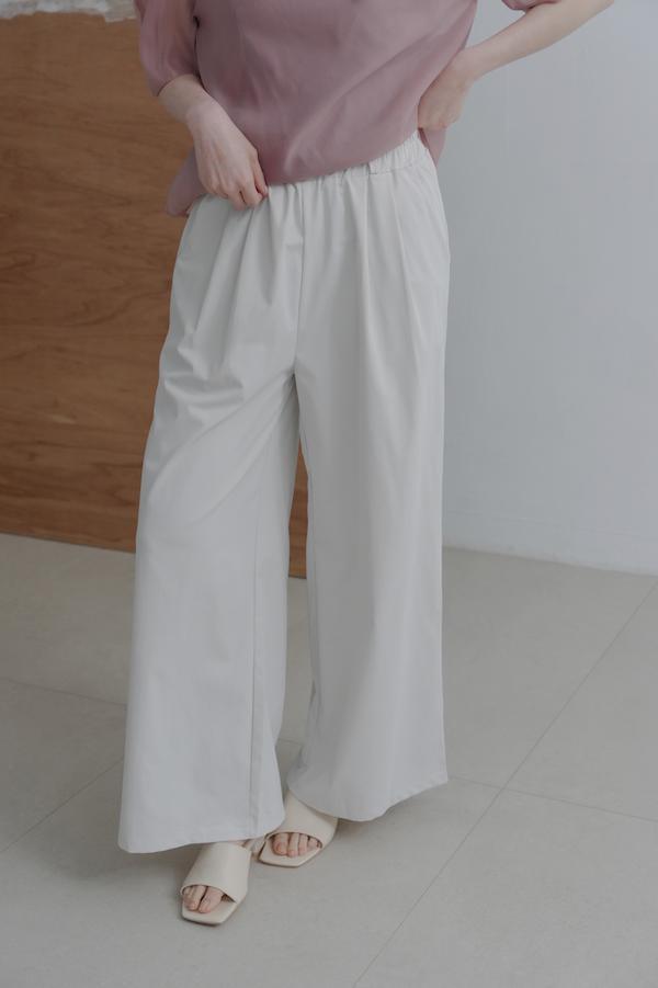 輕盈感鬆緊春日涼感褲(米白) 