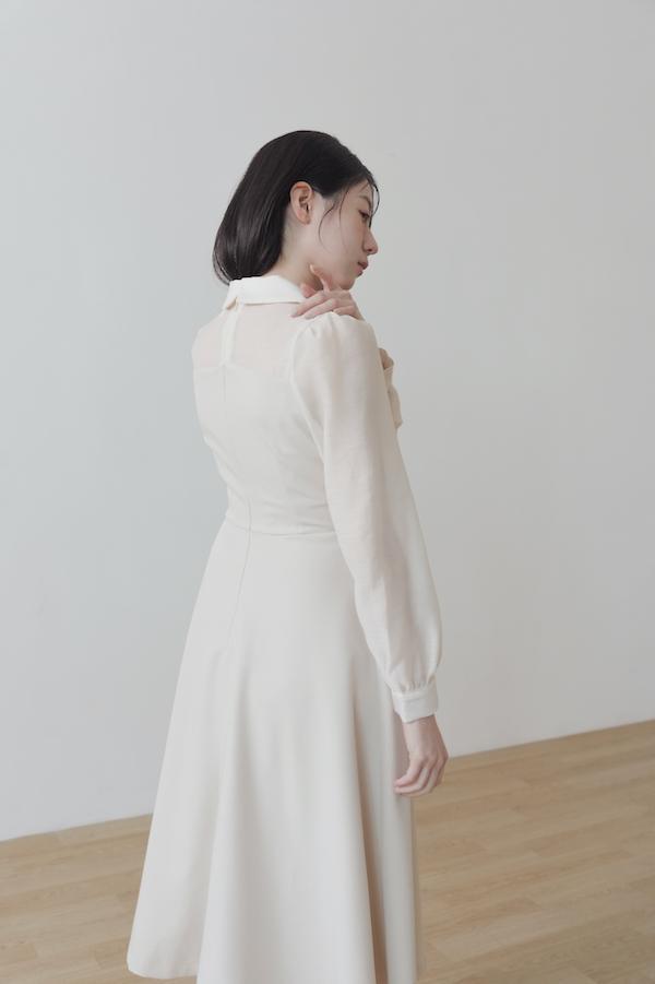 襯衫領微透肌長洋裝(杏) 