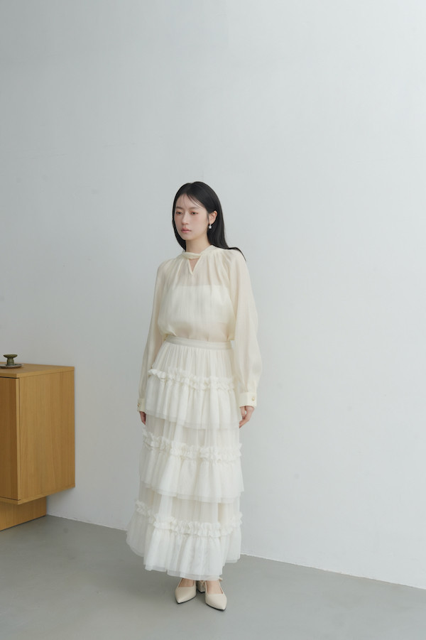 多層次網紗造型長裙(白) 