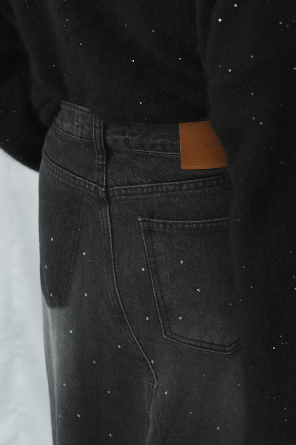 小水鑽開衩牛仔長裙(深藍) 