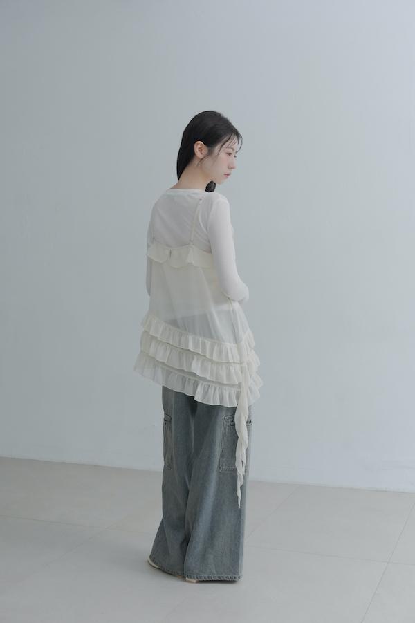 下襬荷葉兩件式上衣(白) 