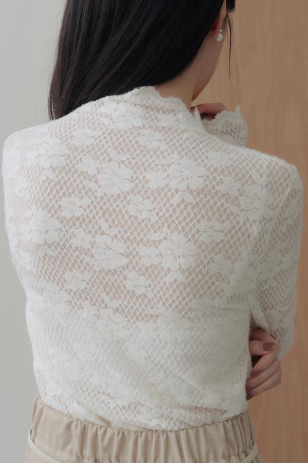 包領花朵蕾絲上衣(白) 