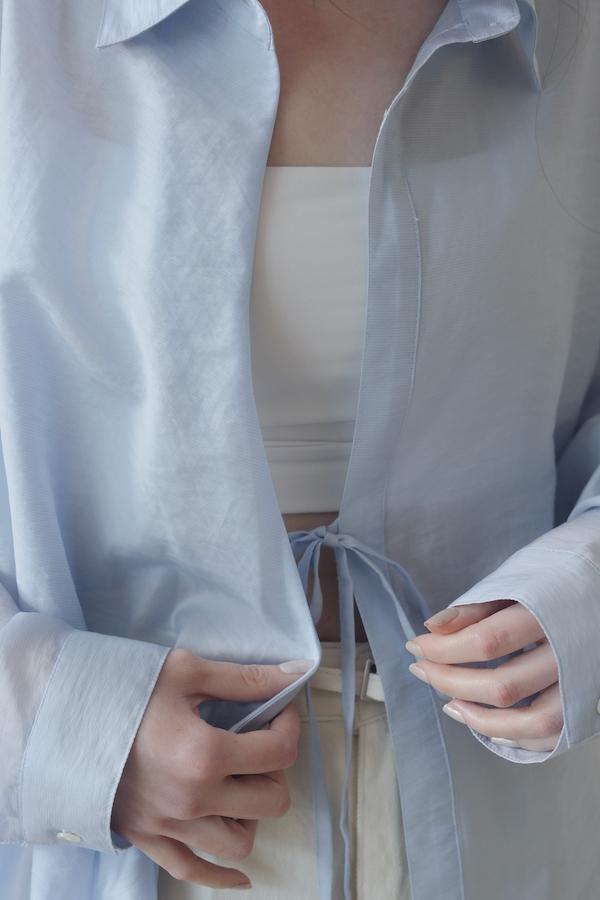 垂墜側邊釦剪裁襯衫(藍) 