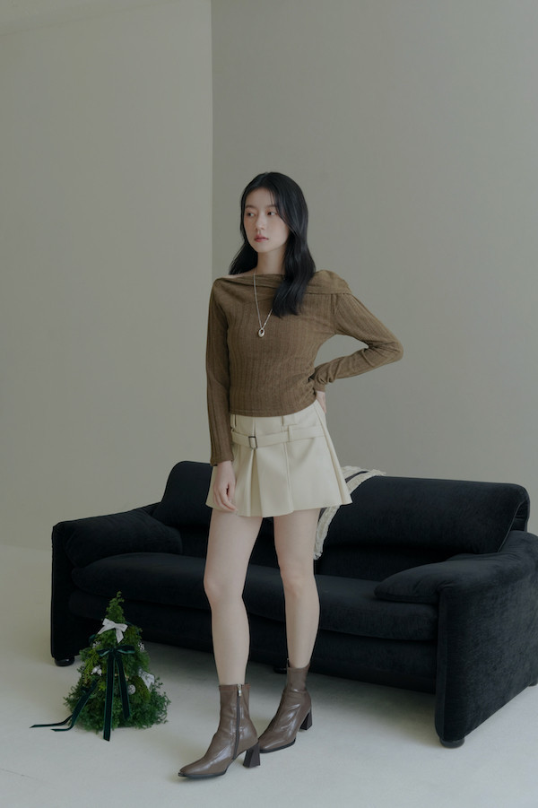 設計感皮革短褲裙(白) 