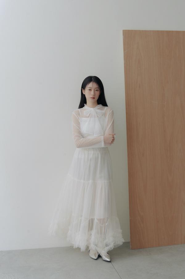 下擺層次蛋糕網紗裙(白) 