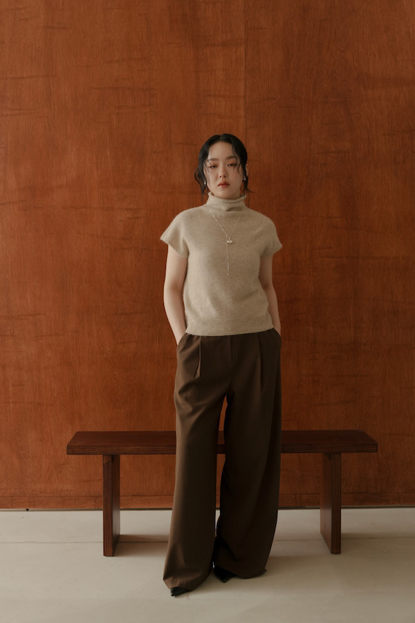 高腰落地時髦西裝褲(深咖) 