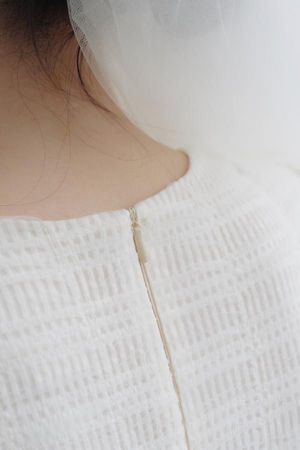 方格紋泡泡五分袖輕婚紗(白) 