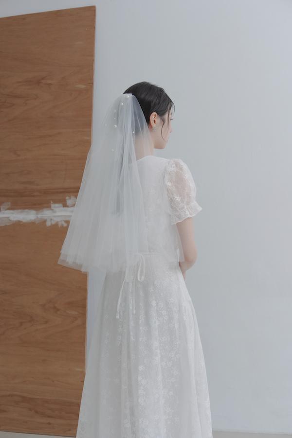 春日小花刺繡長洋裝(白) 