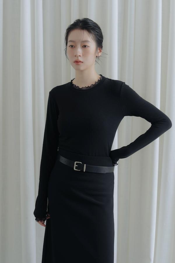 彈性收腰簡約直筒長裙(黑) 