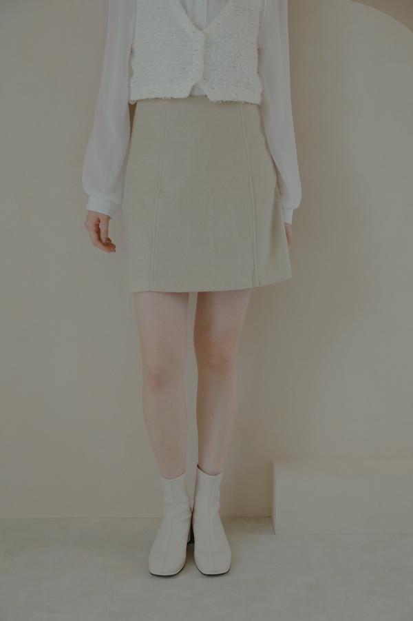 【SALE】簡約羊毛迷你A字裙(米) 