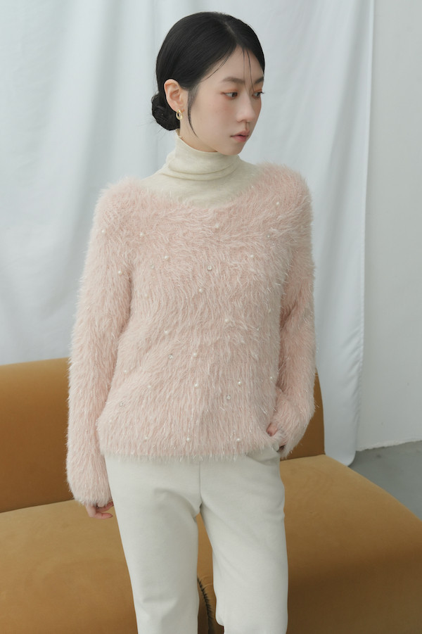 水鑽珍珠閃亮毛毛上衣(粉) 