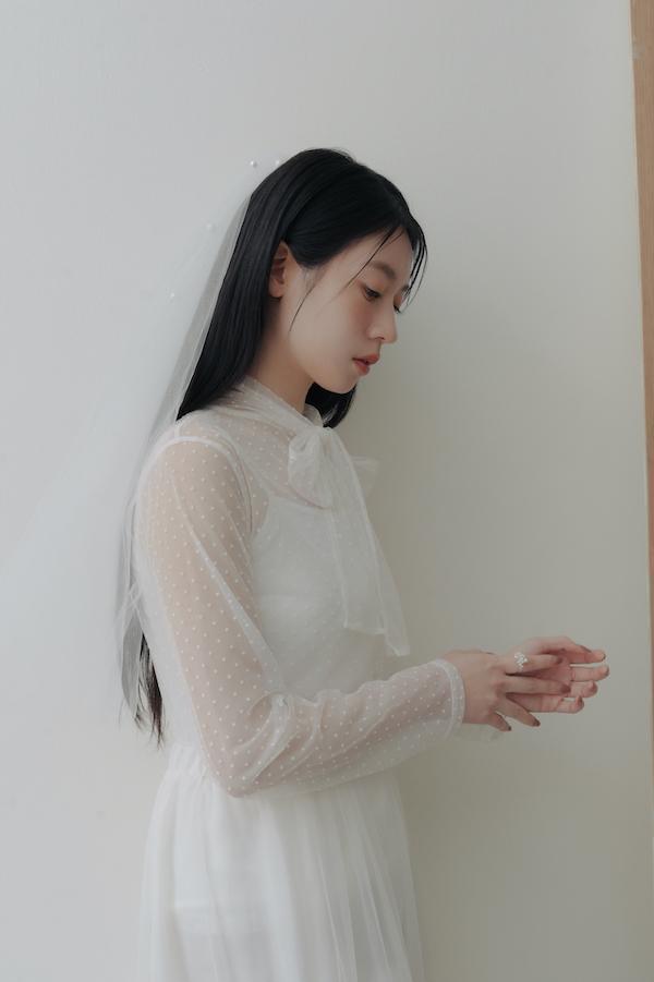 波點透膚感綁帶上衣(白) 