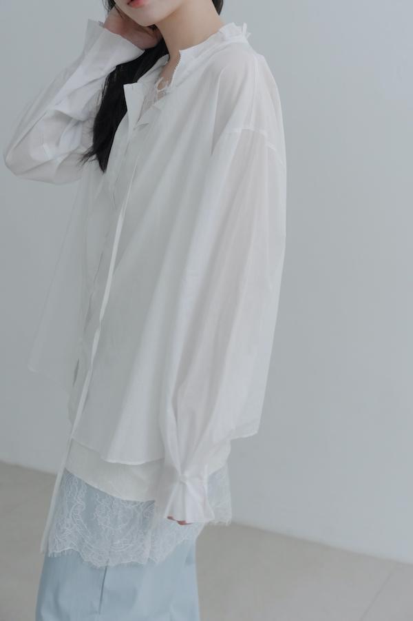 荷葉領口春日感上衣(白) 