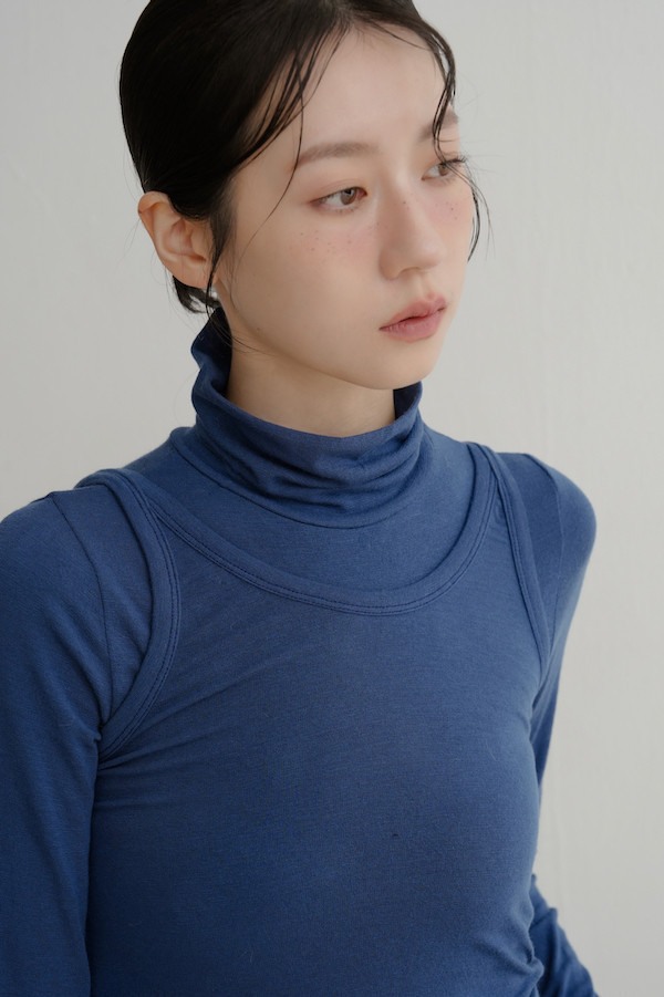 後領開衩附背心上衣(寶藍) 