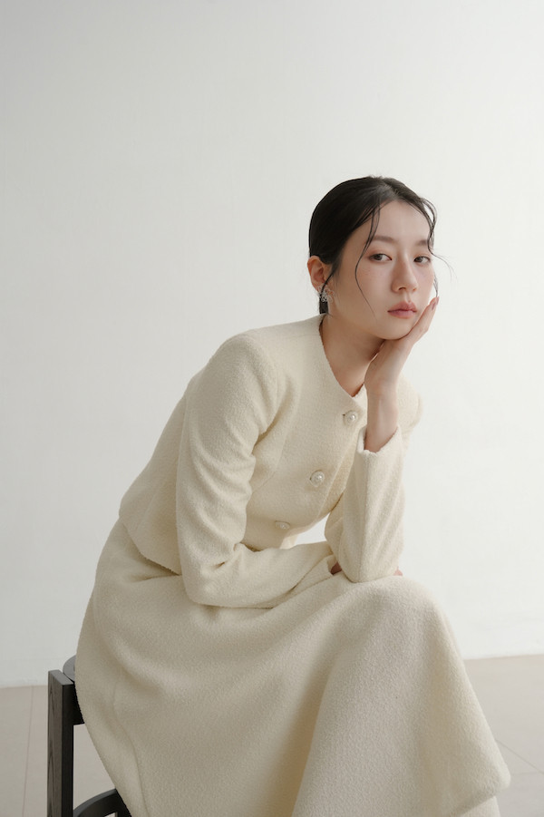 無領小香風長袖外套(白) 