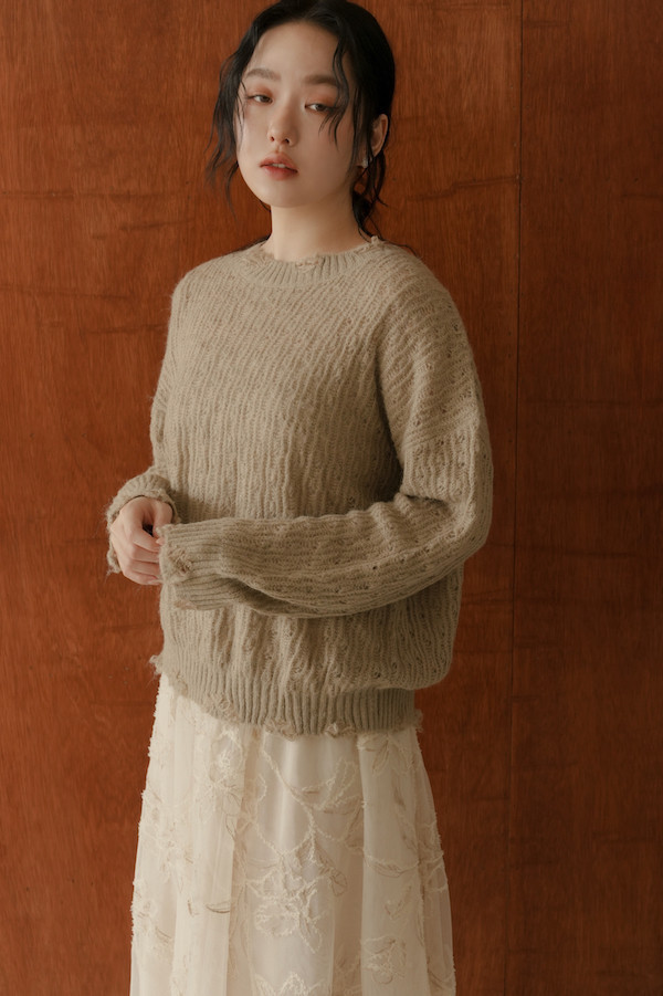 破壞感柔軟針織上衣(可可) 