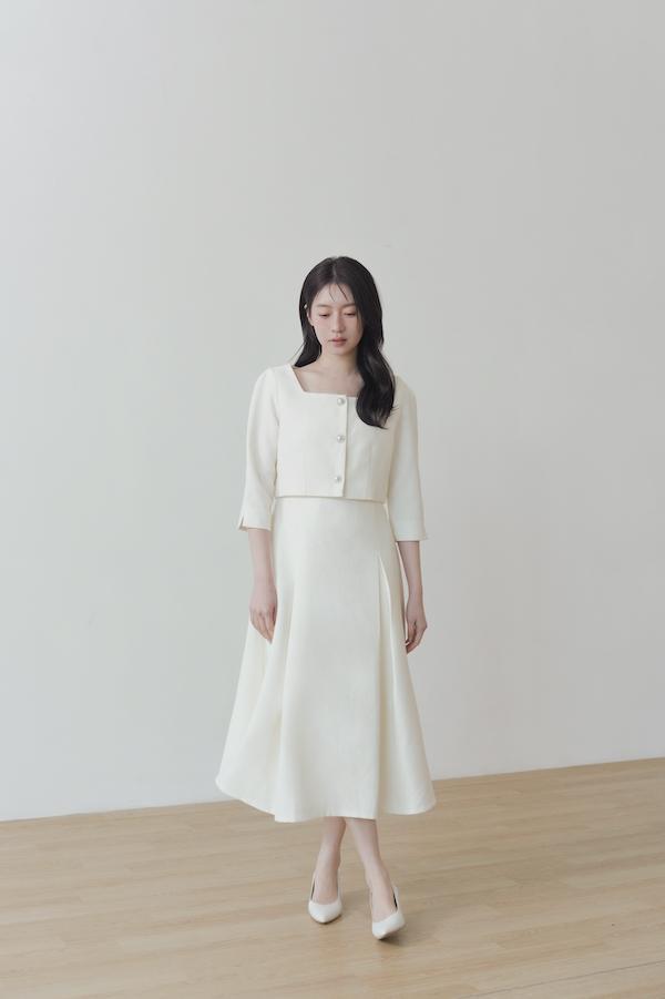 小香風七分袖簡約洋裝(白) 