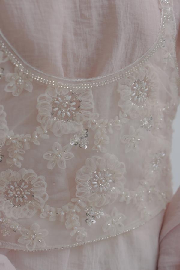 雛菊花亮片珠繡背心(米白) 