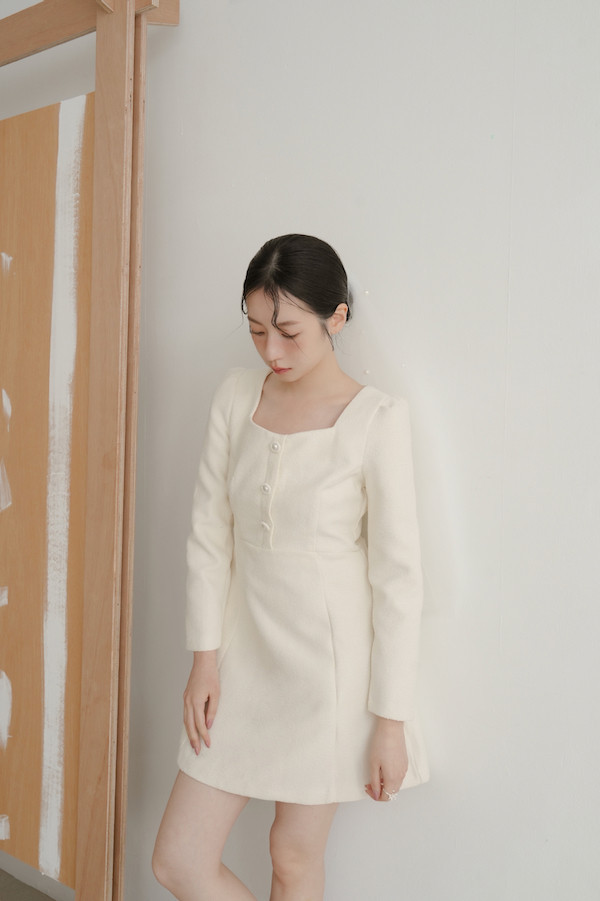 小香風長袖短洋裝(白) 