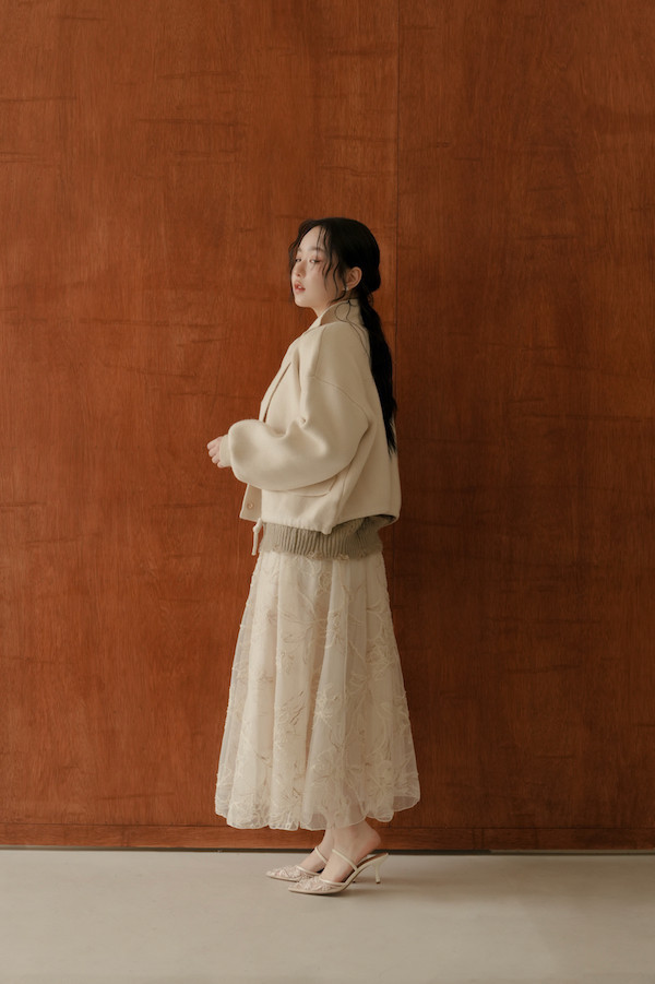 刺繡蕾絲網紗長裙(米) 