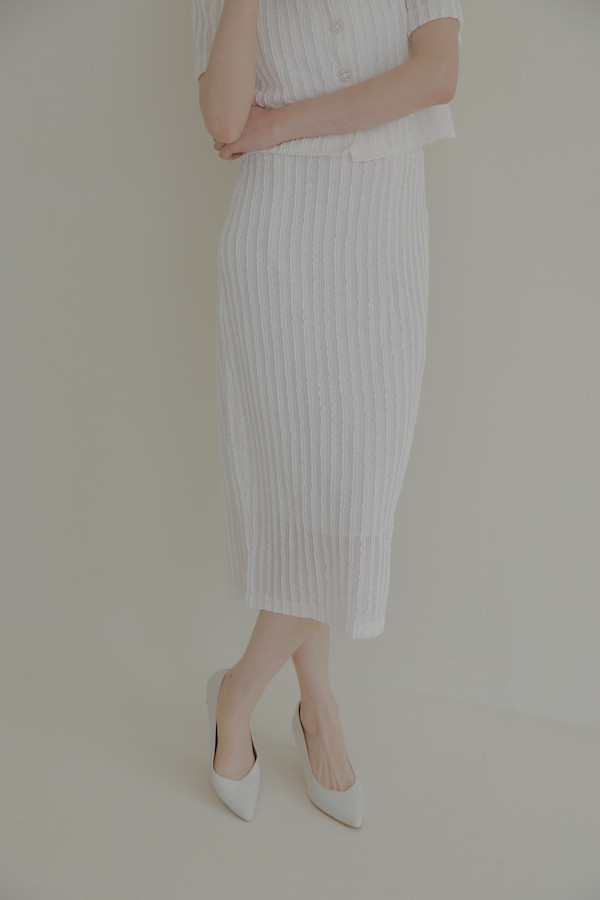 波浪直條紋設計半裙(白) 