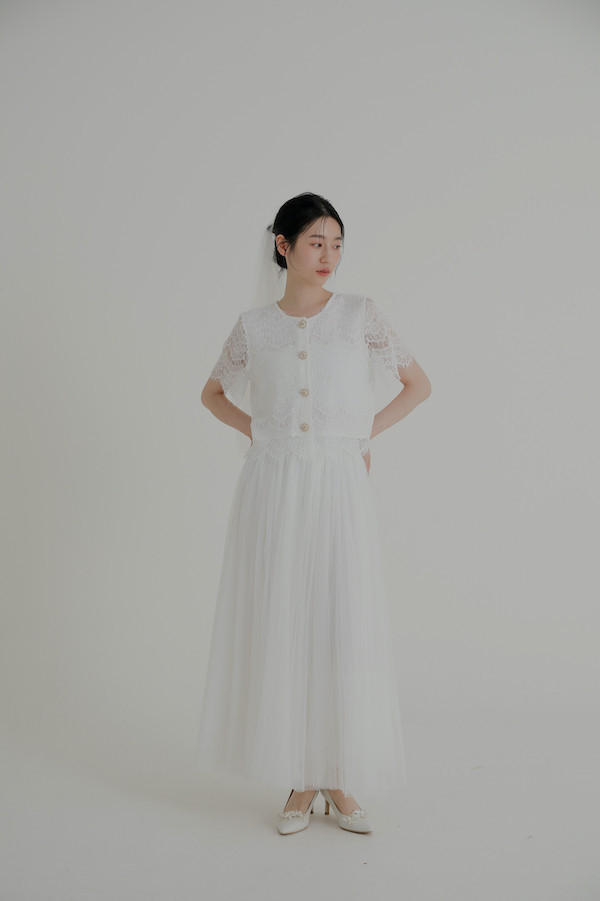 韓國三層網紗長裙(白) 