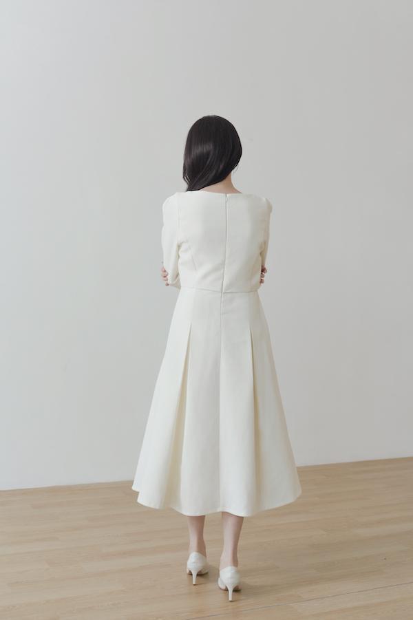 小香風七分袖簡約洋裝(白) 