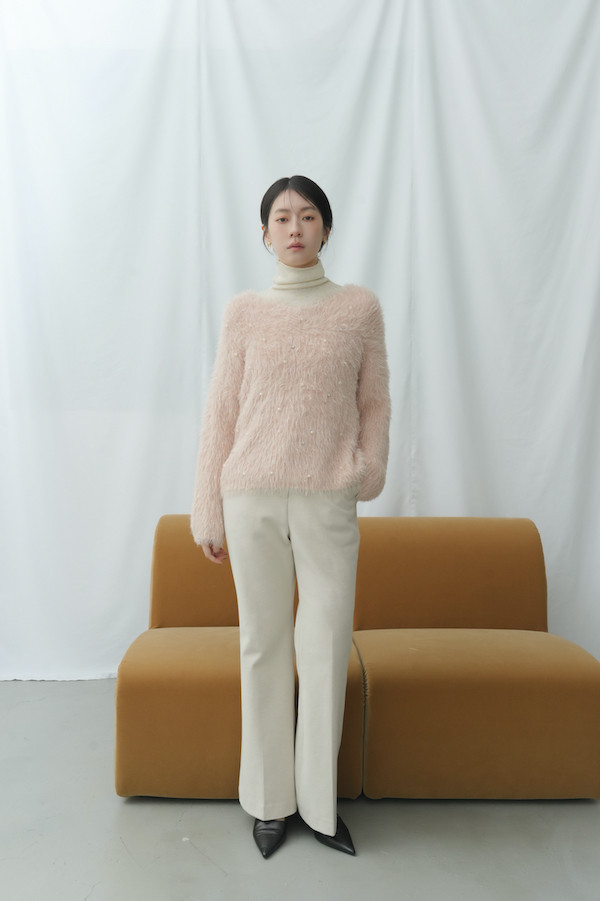 小喇叭羊毛修身長褲(米白) 