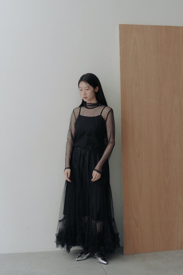 下擺層次蛋糕網紗裙(黑) 